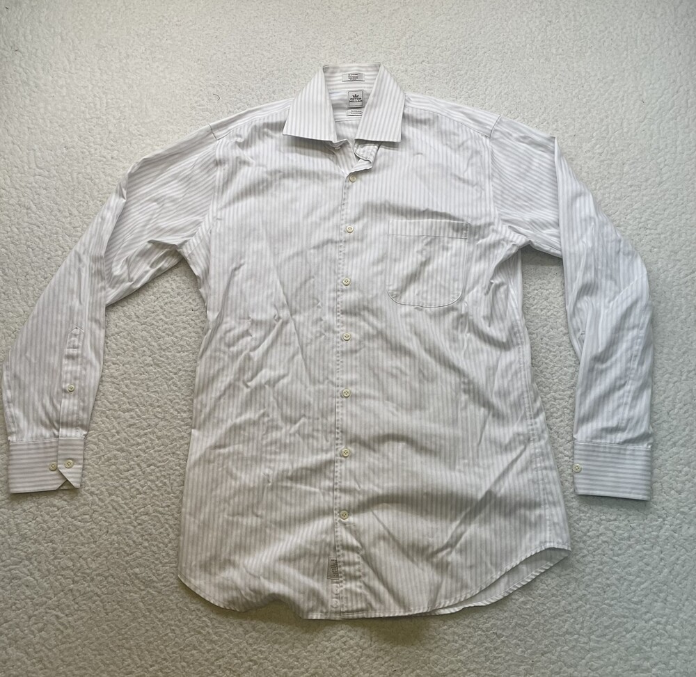 Peter Millar Shirt Mens 15.5 Long Nanoluxe Easy Care White Striped Button Down